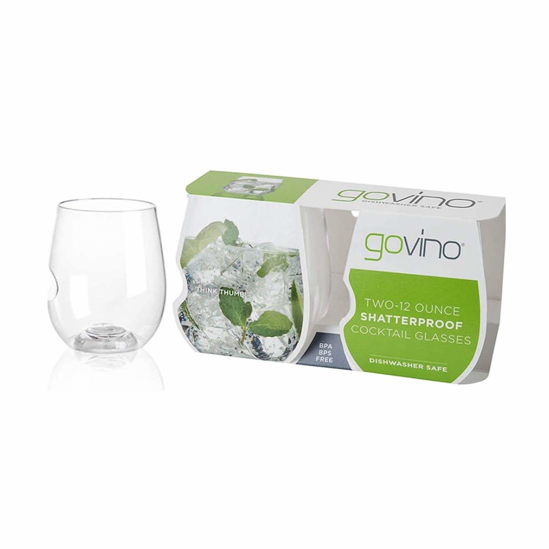 Clear stemless wine glasses with govino retail box, 12 oz set (display)