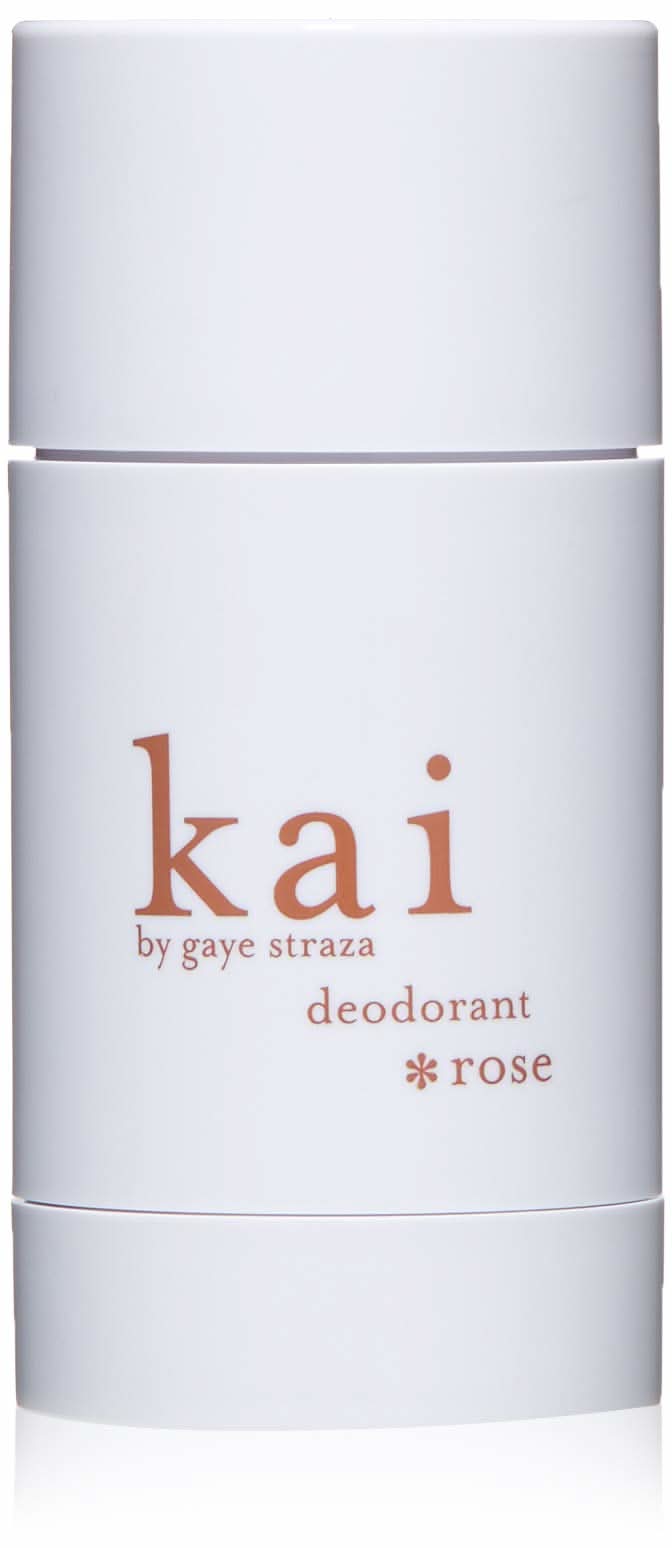 kai Rose deodorant stick with rose label, white container and centered text