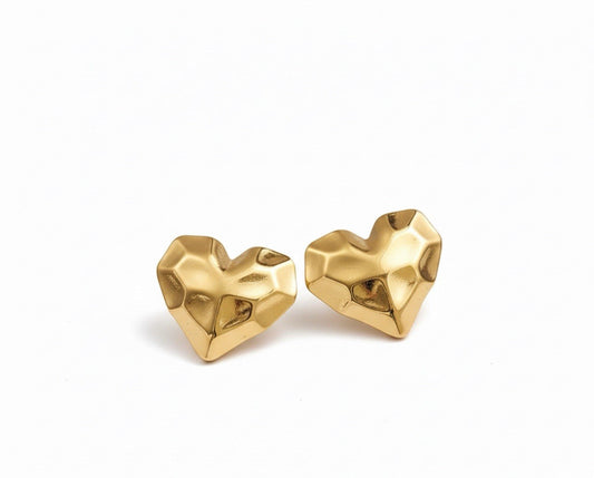 Gold-tone textured geometric heart stud earrings, small stud backs