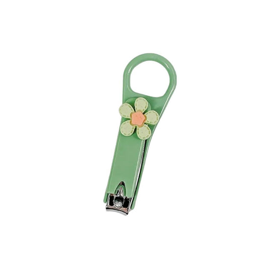 Green stainless steel nail clipper with flower charm handle