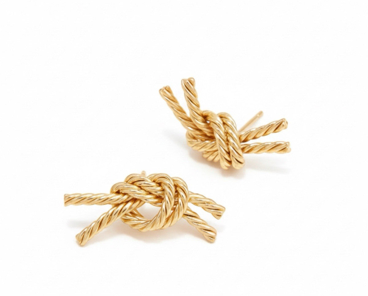Gold-plated rope knot stud earrings with twisted rope design