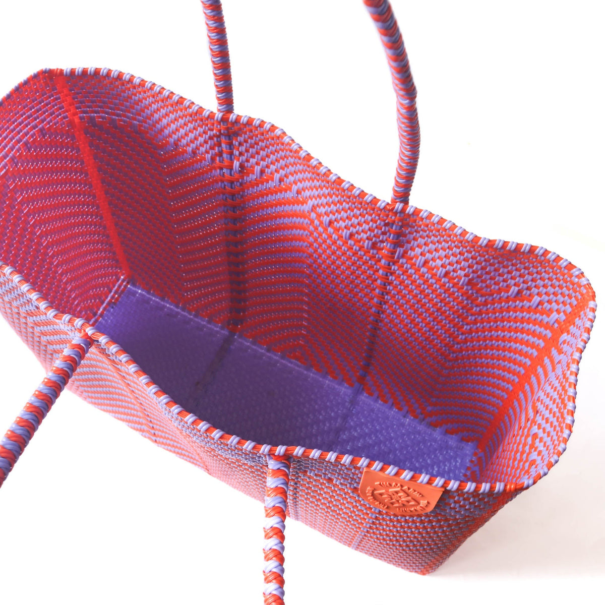 Woven chevron tote with rope handles and interior lining