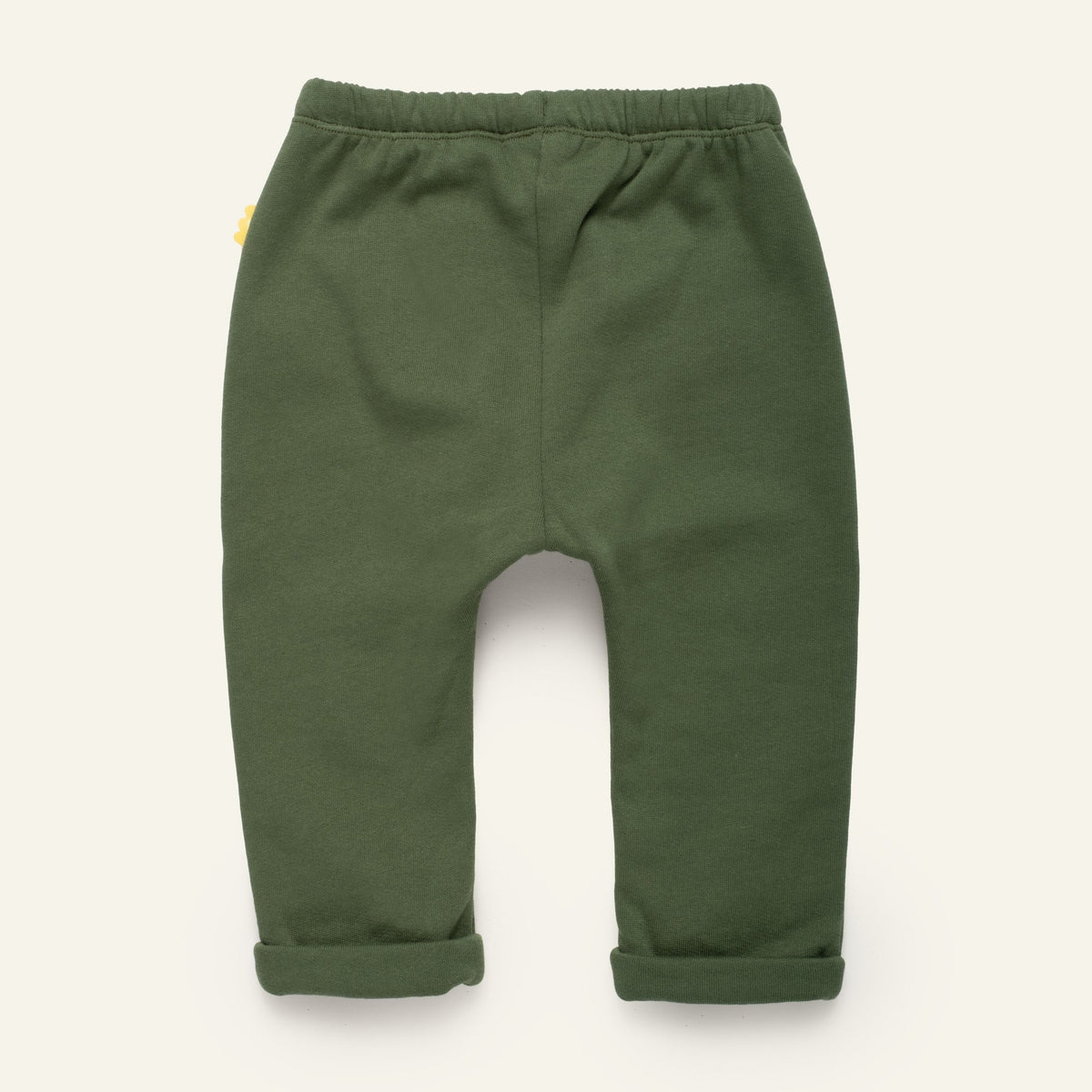 Green baby jogger pants with elastic waistband and ribbed cuffs