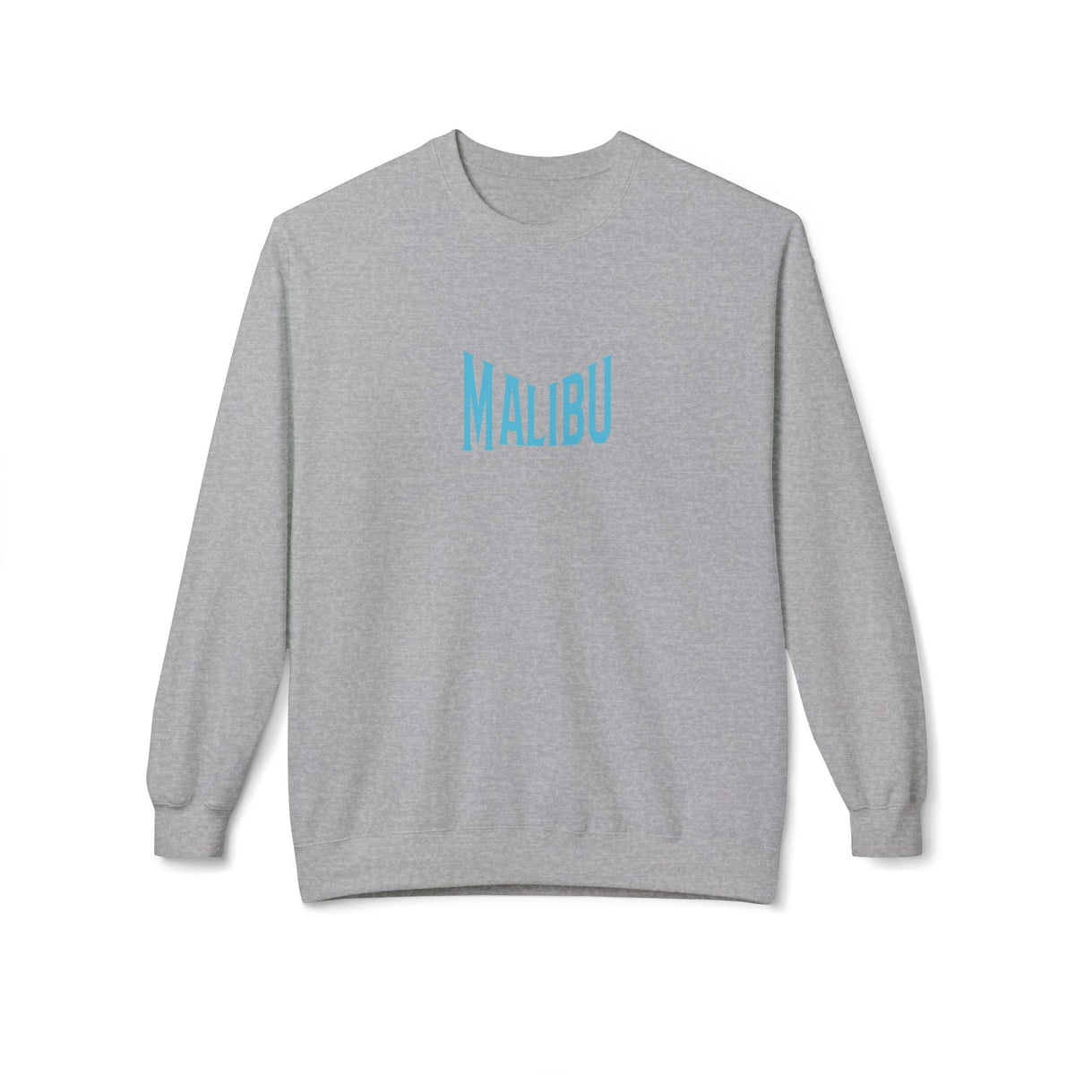 Fleece sweatshirt in sport grey with teal MALIBU graphic on front