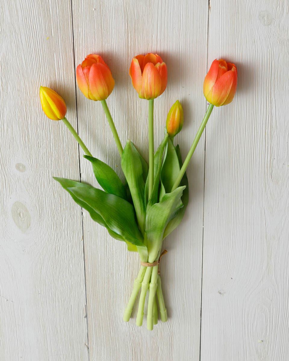 Real Touch tulip bundle bouquet with orange and yellow tulips