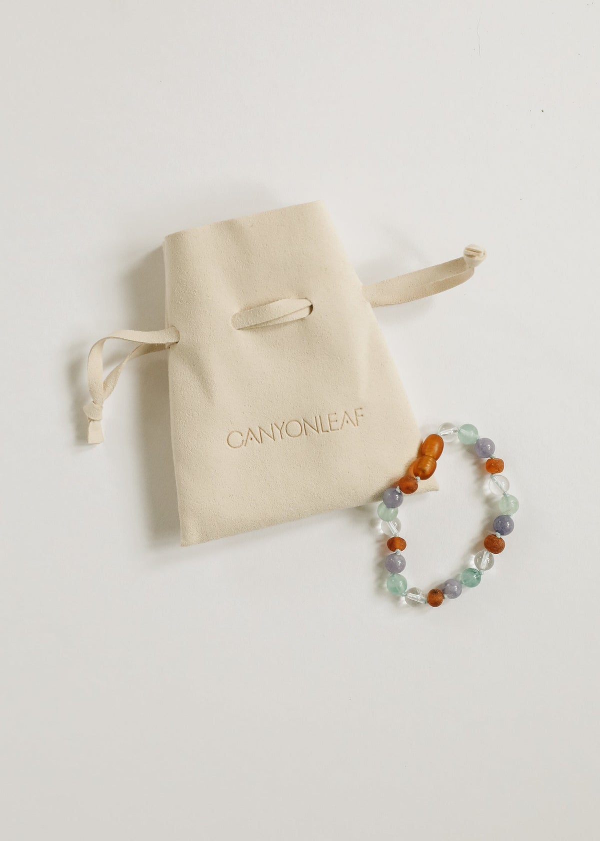 Canyonleaf cotton pouch with multicolor orange and aqua bead bracelet/anklet