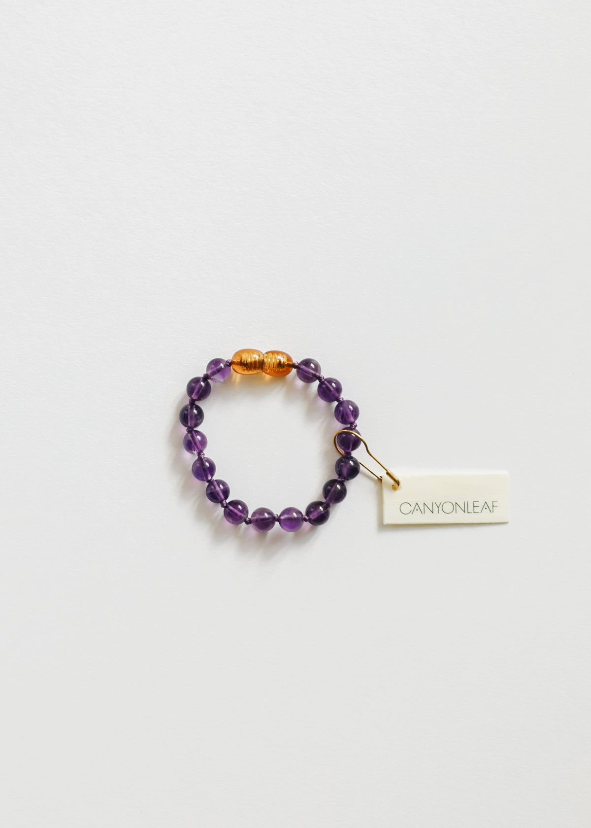 Amethyst bead anklet with gold clasp and CANYONLEAF tag