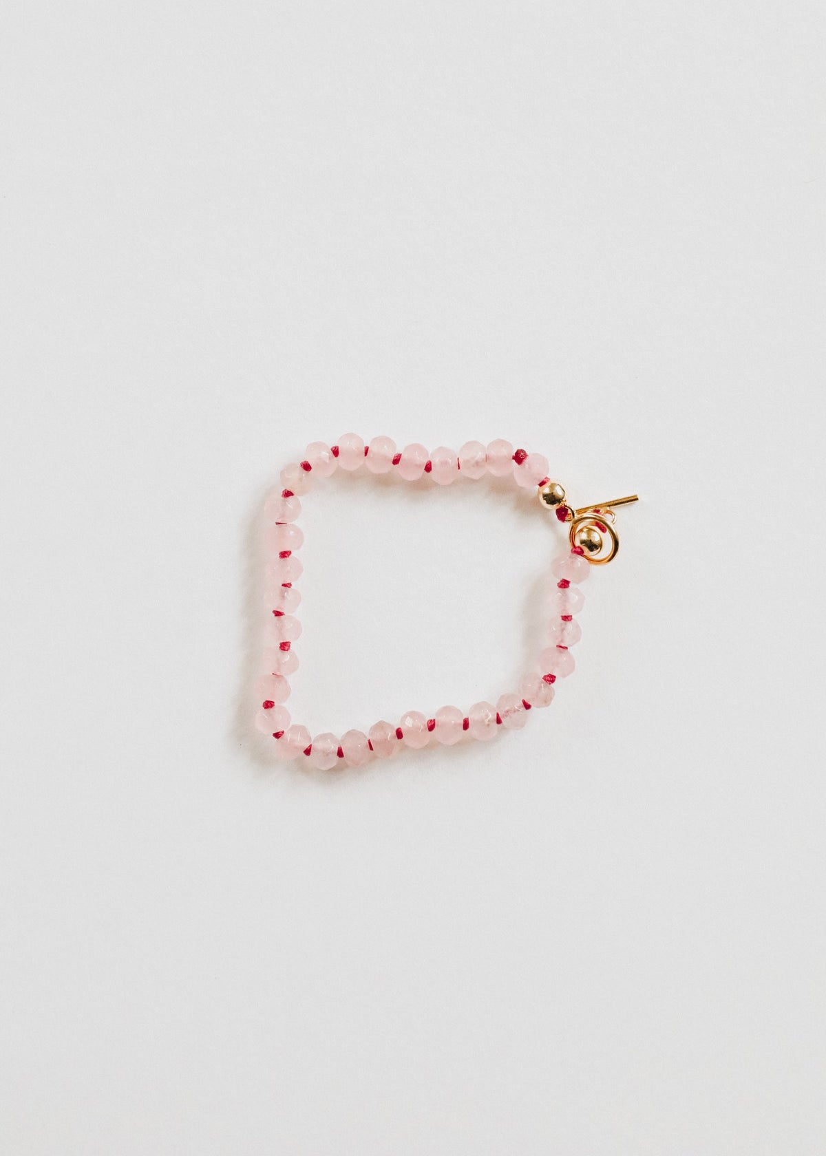 Pink rose quartz beaded toggle bracelet with 14k gold-filled clasp