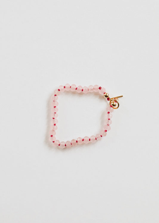 Pink rose quartz beaded toggle bracelet with 14k gold-filled clasp