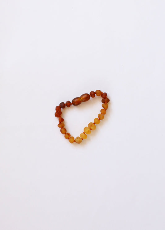 Warm amber beaded bracelet or anklet, round raw stones with dark and honey tones