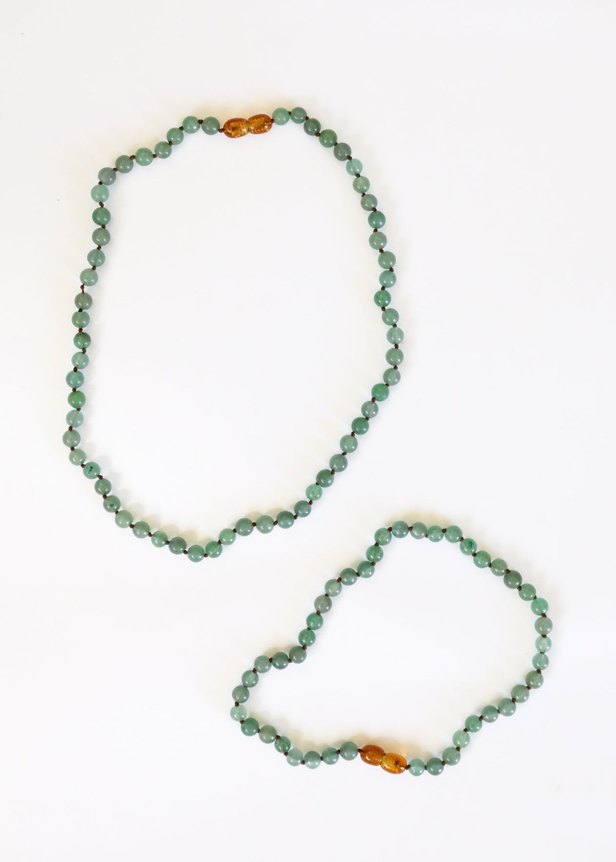 Aventurine bead necklace with amber/gold beads, plus matching bracelet