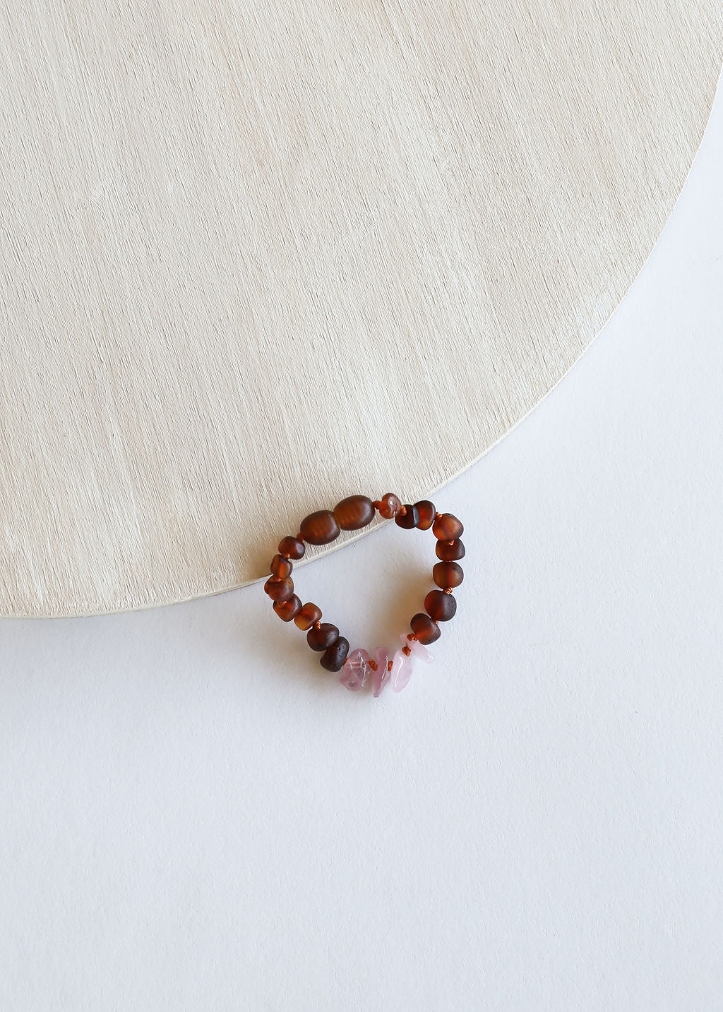 Raw amber and rose quartz bead bracelet/anklet with heart-shaped charm