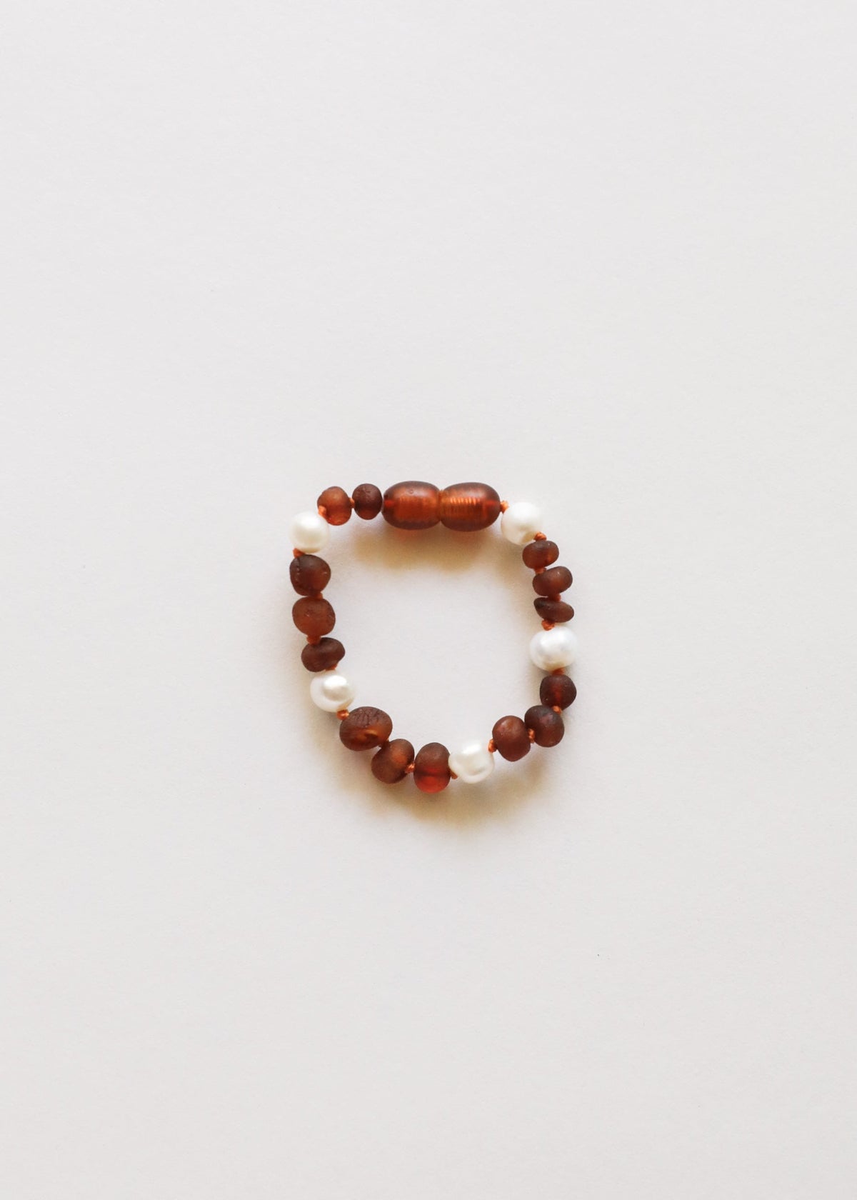 Cognac amber bead anklet/bracelet with small white pearl accents