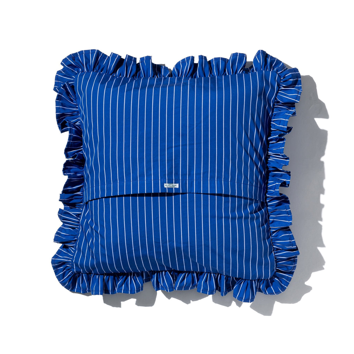 Blue vertical stripe ruffle cushion cover with gathered edges
