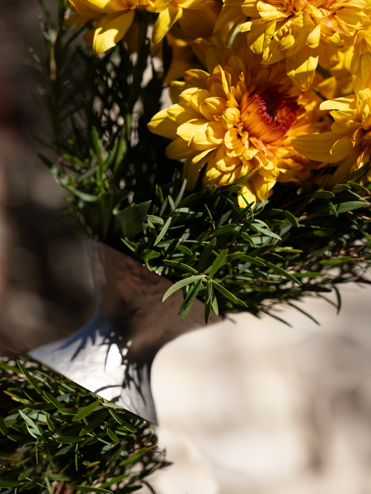 Floral bouquet rings set of 2: bright yellow flower bouquet with green foliage