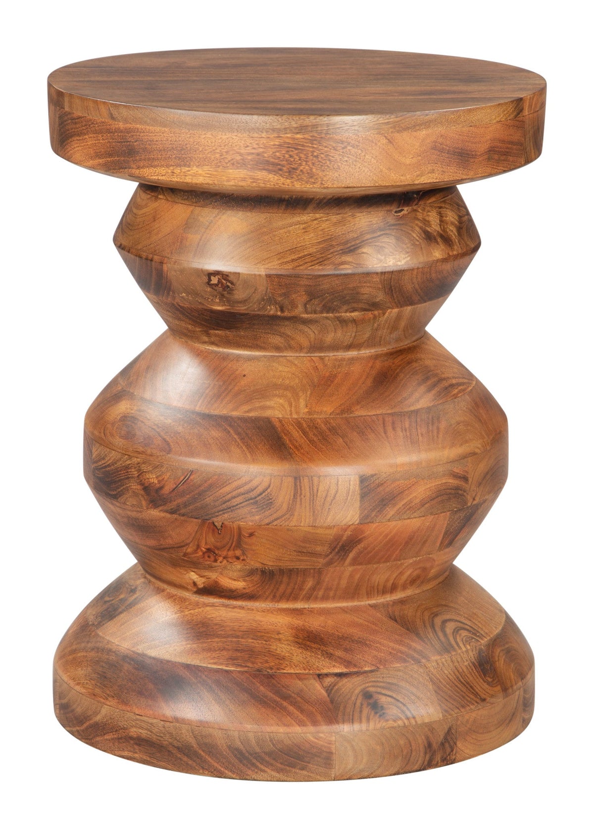 Kerala wooden side table with a round top and sculpted pedestal base