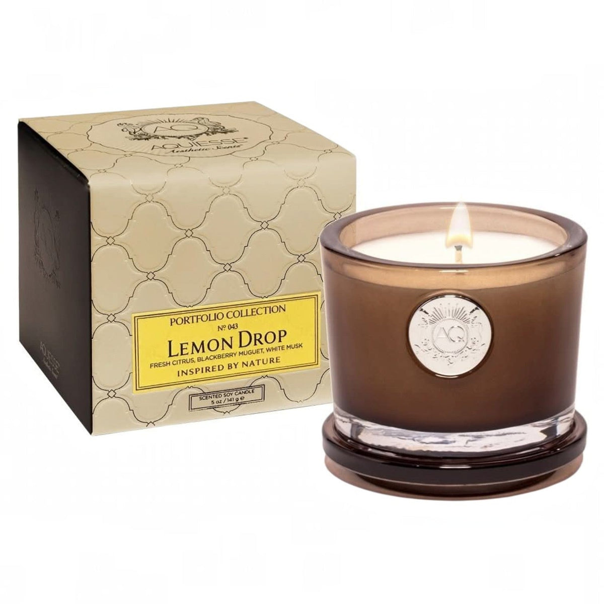 Aquiesse lemon drop small scented candle in brown glass with gift box