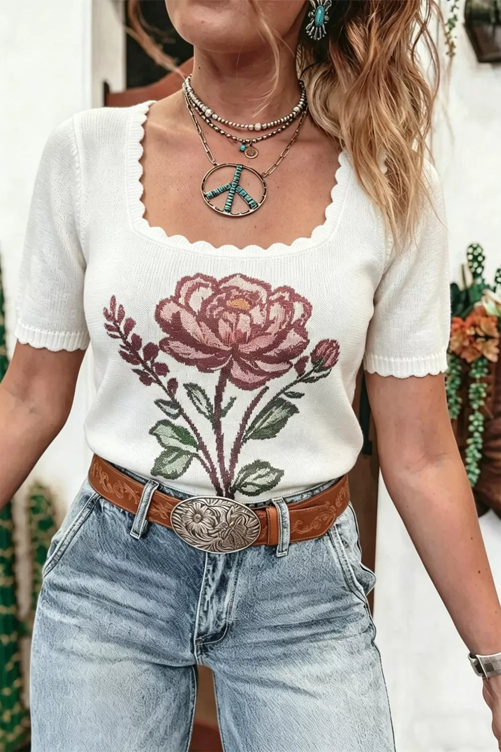Granny Chic Scalloped Knit Top