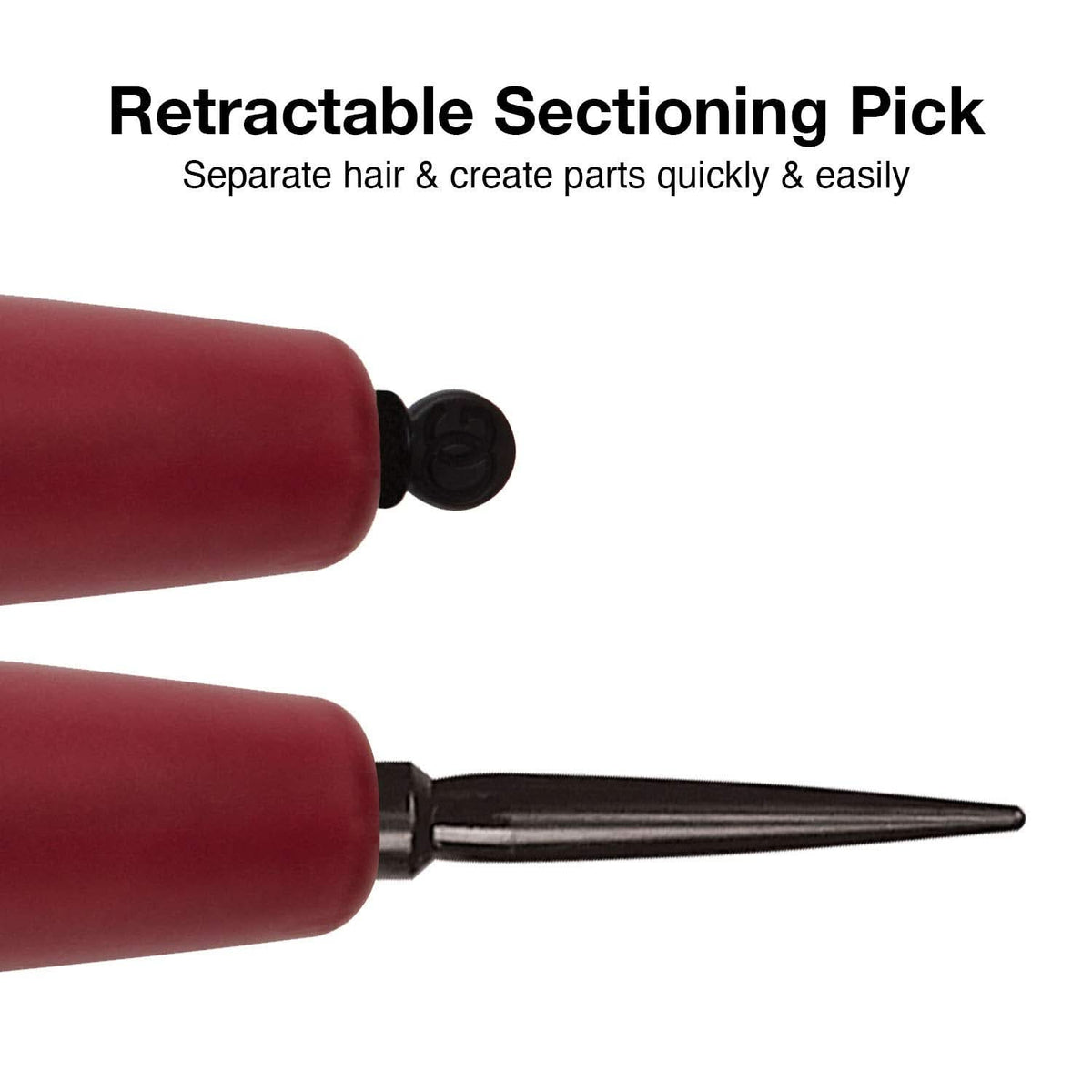 Retractable sectioning pick attached to the hair brush handle