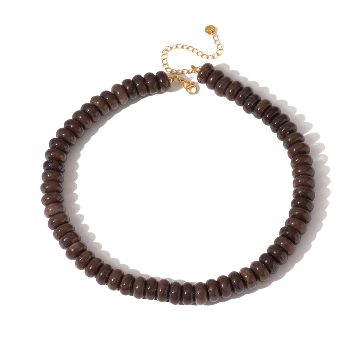 Brown donut-bead necklace with gold-tone lobster clasp