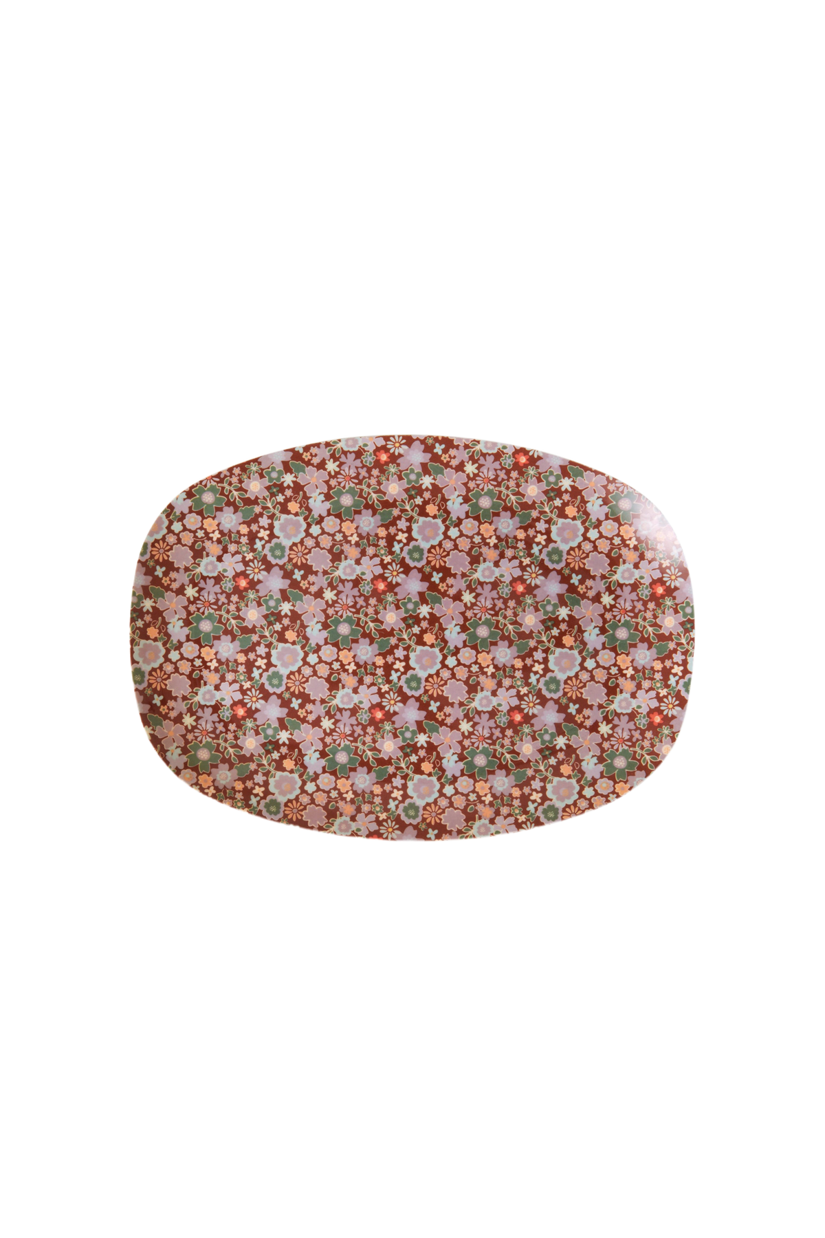 Small rectangular melamine plate with fall floral print, multicolor pattern