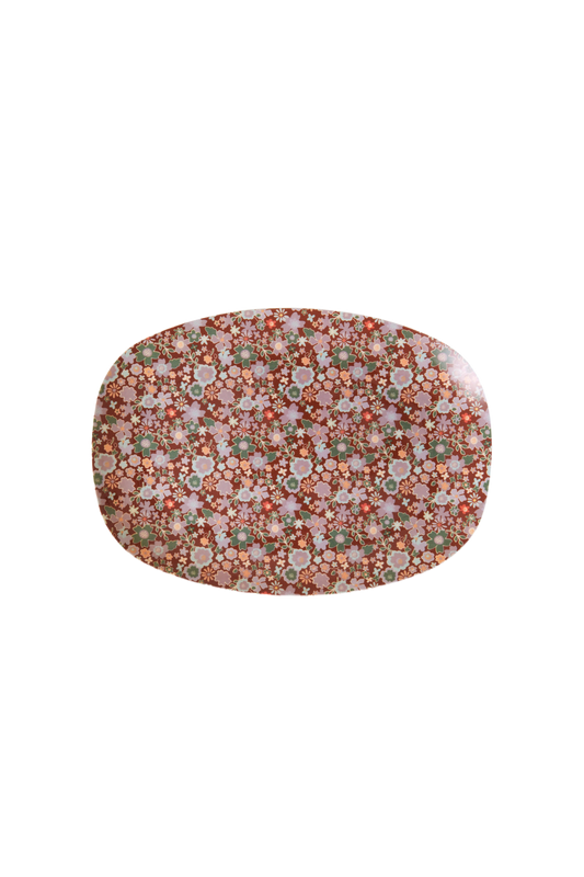 Small rectangular melamine plate with fall floral print, multicolor pattern