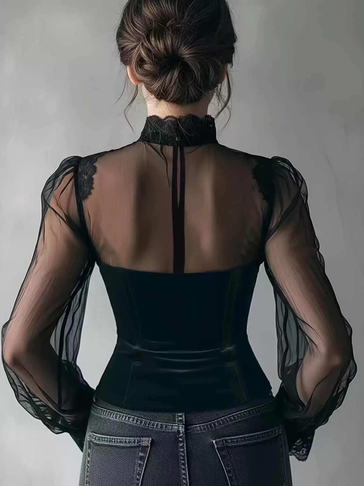 Romantic Velvet & Sheer Blouse