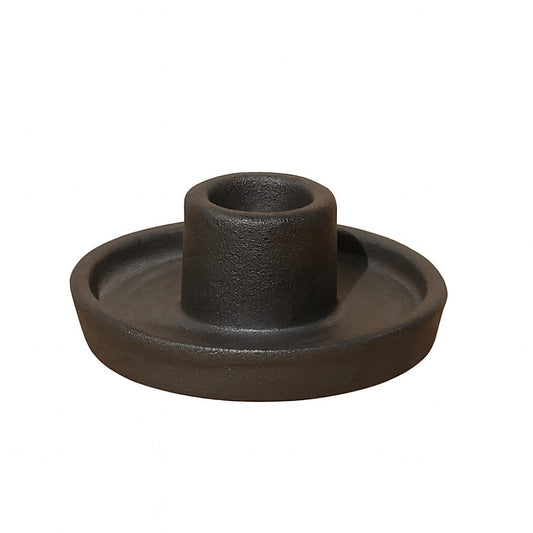 Black ceramic candle holder with round tray and raised center cup