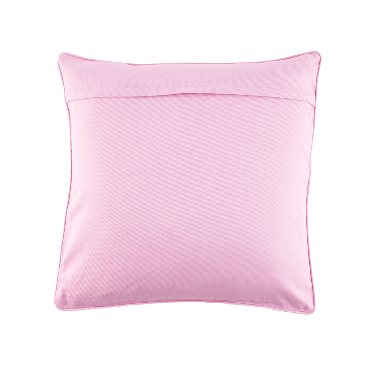 Square pink pillow cover with smooth front and light trim