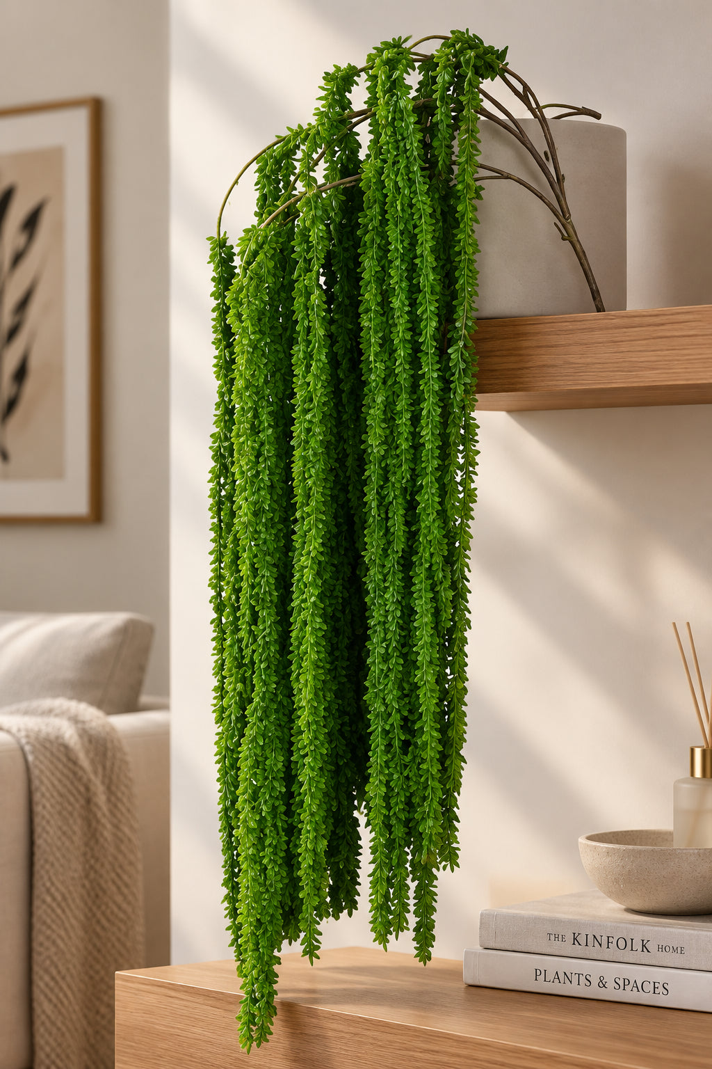 Amaranthus spray artificial plant with long green cascading stems