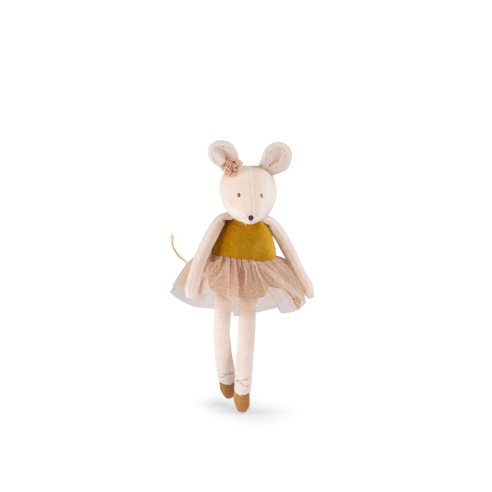 Stuffed mouse ballerina figure with yellow tutu and ballet shoes
