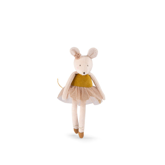 Stuffed mouse ballerina figure with yellow tutu and ballet shoes