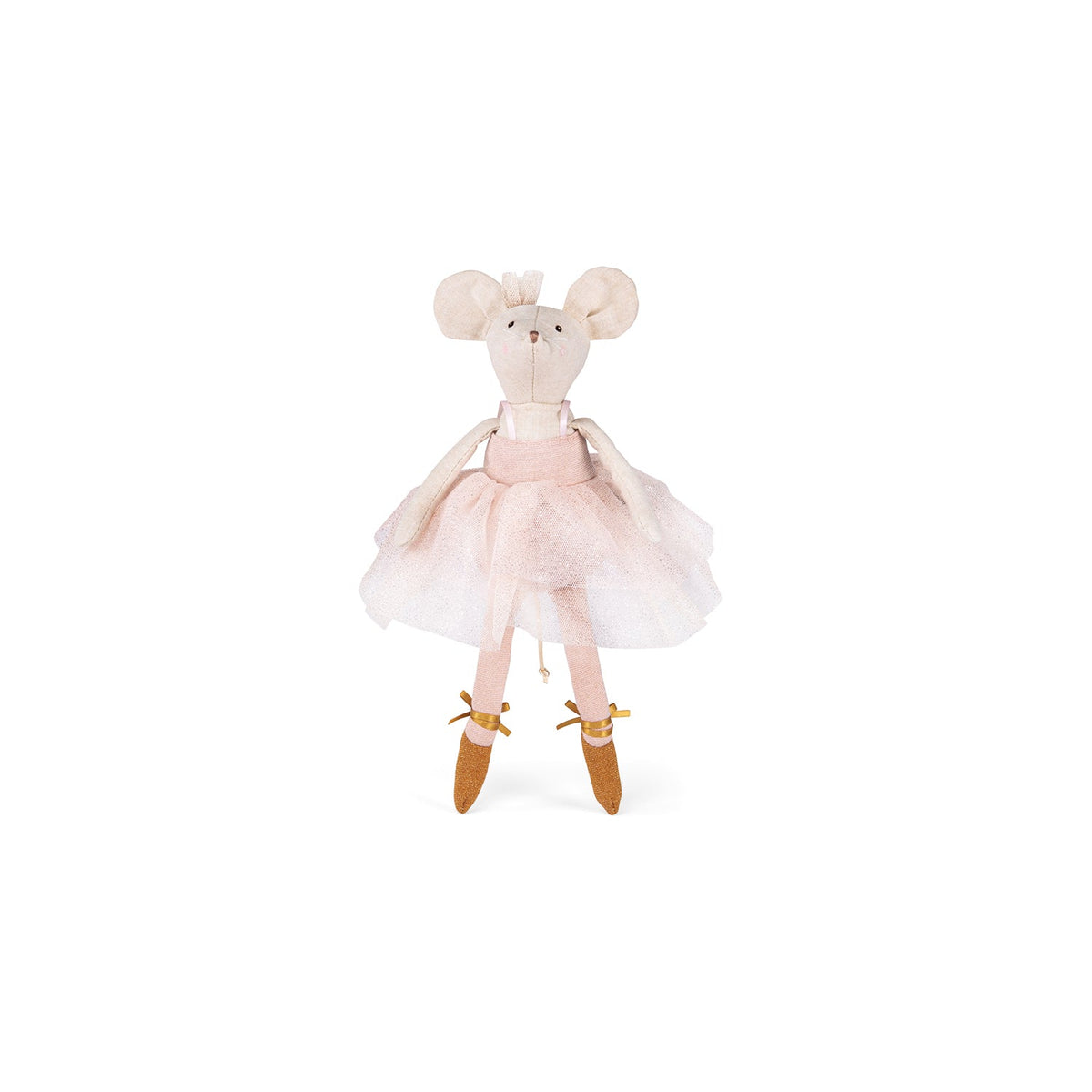 Cream mouse-style ballet doll in pale pink tulle tutu and tan ballet shoes