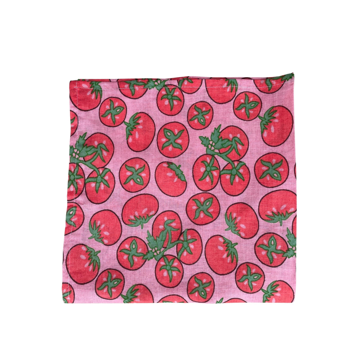 Pink bandana scarf square with strawberry and green leaf pattern