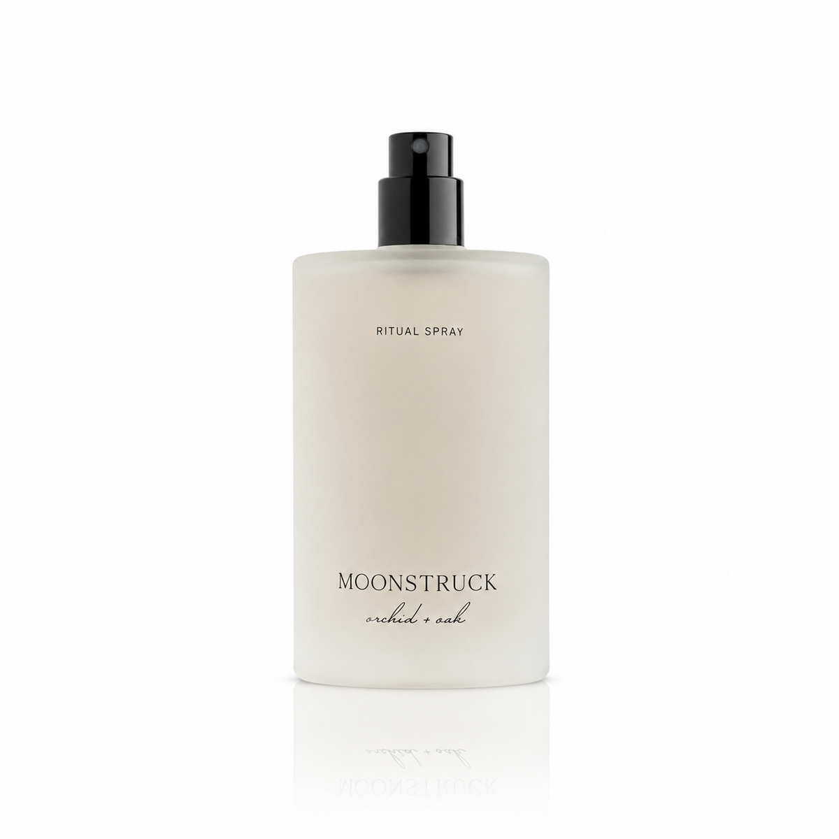 MOONSTRUCK ritual spray bottle with black pump, front view