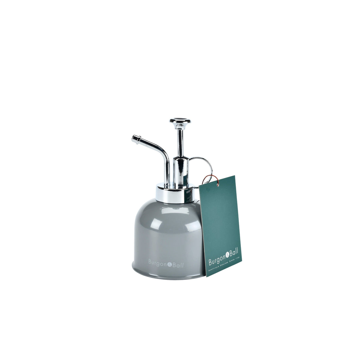 Burgon & Ball® indoor plant mister in charcoal with metal spray nozzles and paper tag