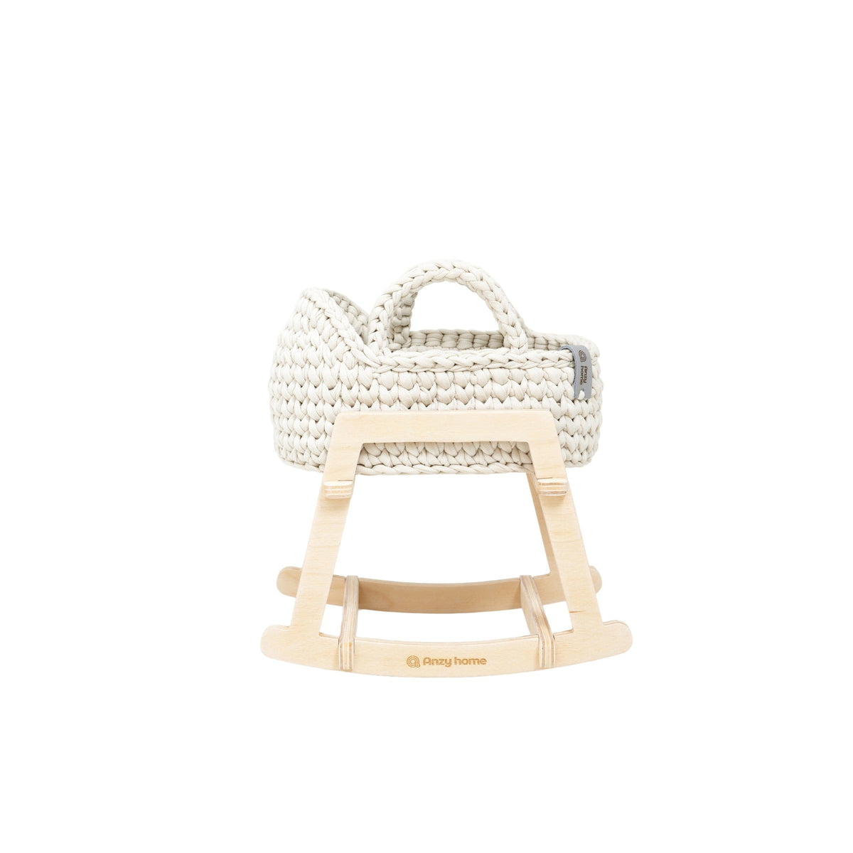 Mini doll Moses basket with rocking stand, woven ecru white, raised handle