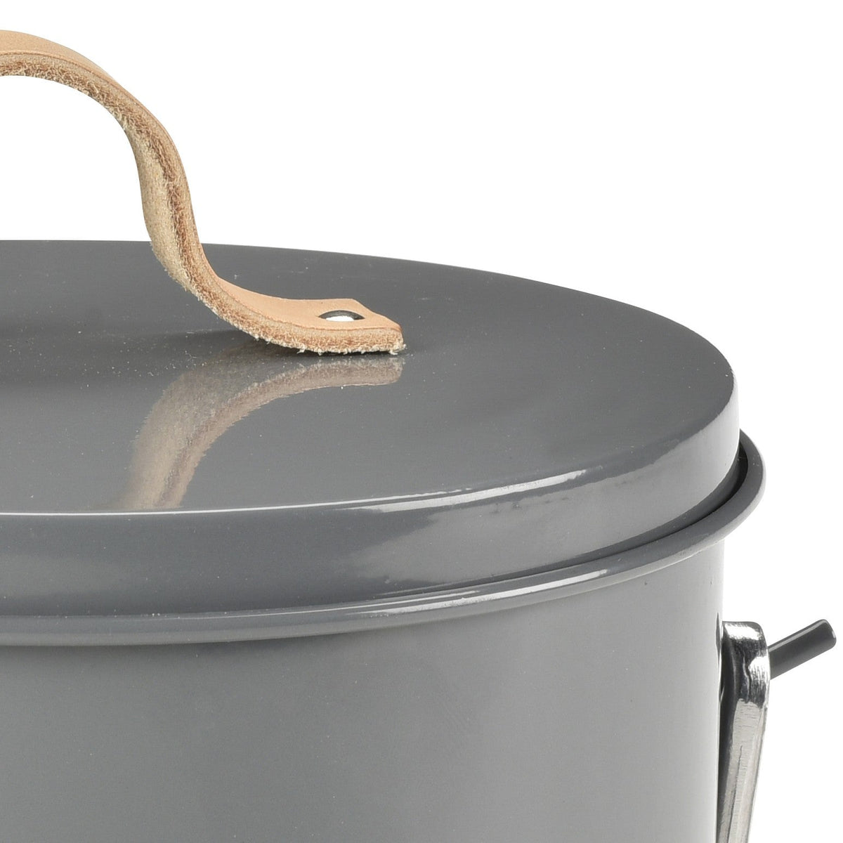 Charcoal metal tin lid with cork-like handle and top rim