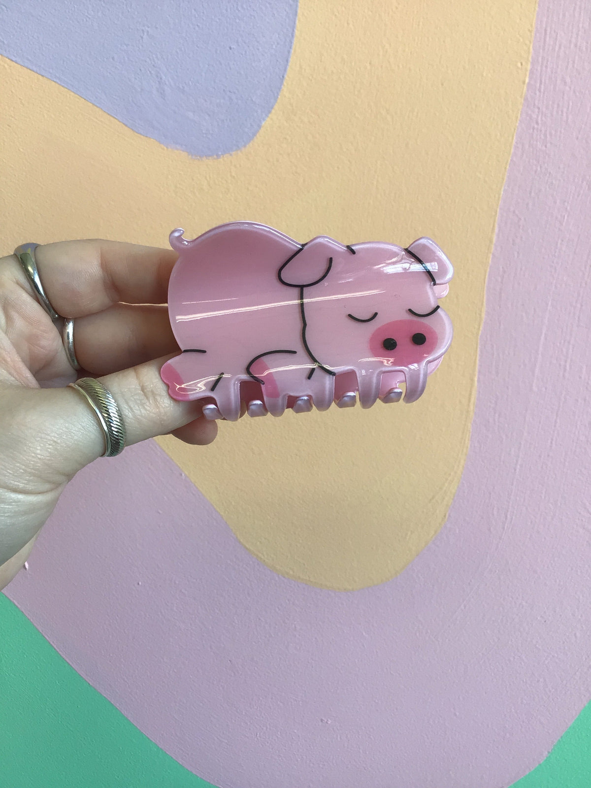 Koala animal hair claw clip, light purple base with closed-eye cartoon face
