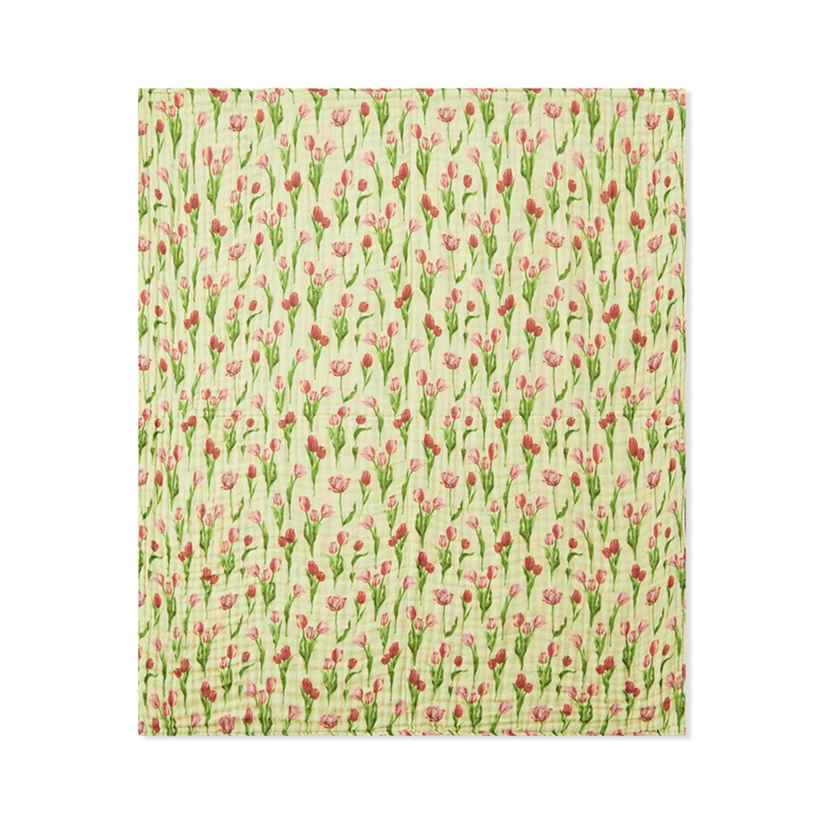 Beach and swim towel with tulip print and gathered top edge, light green and pink-red