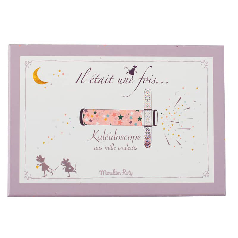 Moulin Roty kaleidoscope set box with illustrated telescope and storybook-style graphics.