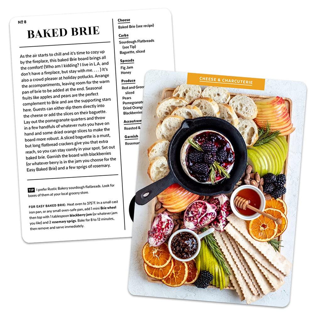 Cheese board deck cards for Baked Brie and cheese & charcuterie with fruit and crackers