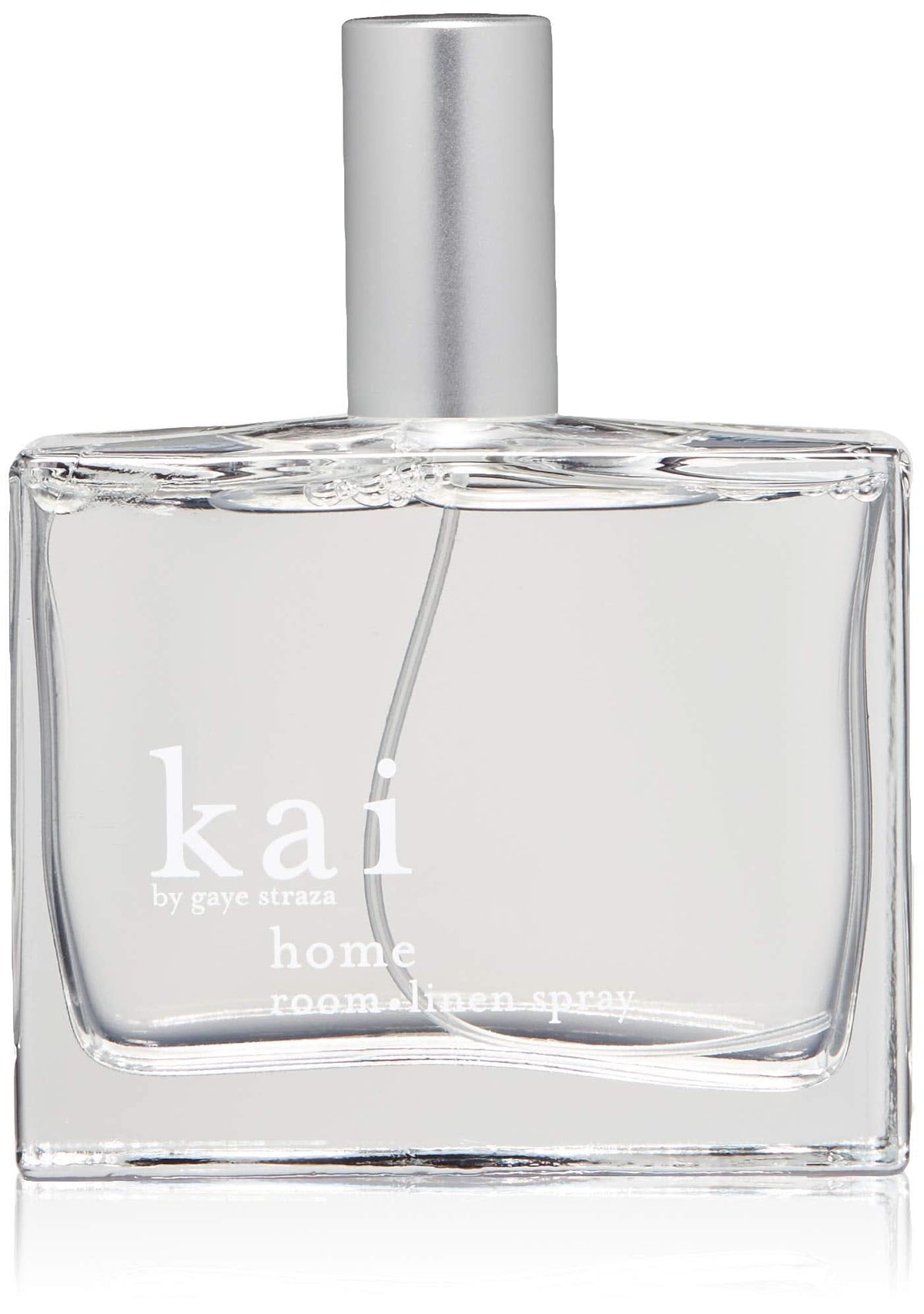 Clear glass room linen spray bottle with silver atomizer nozzle