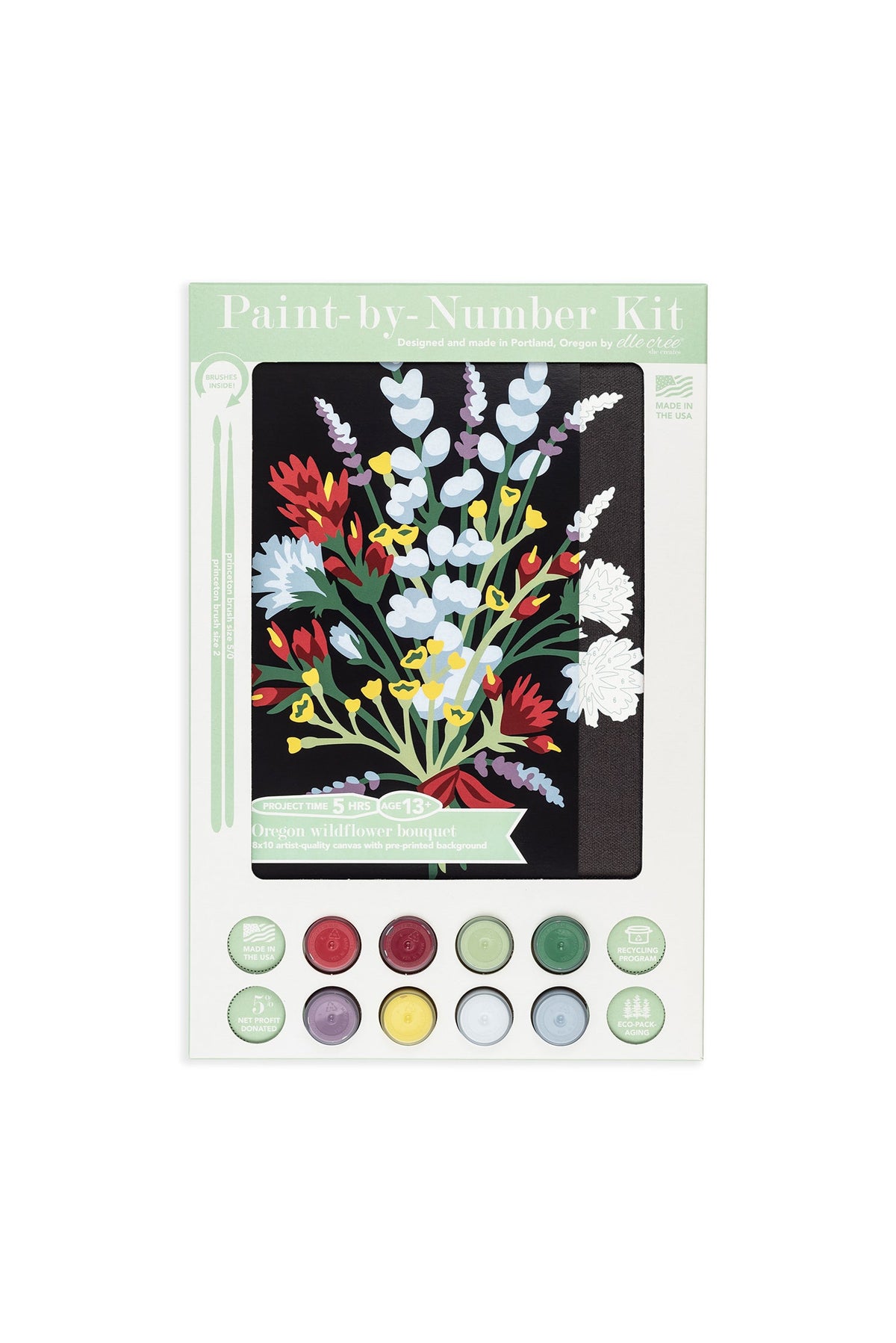 8x10 paint-by-number kit box with wildflower design and paint color pots