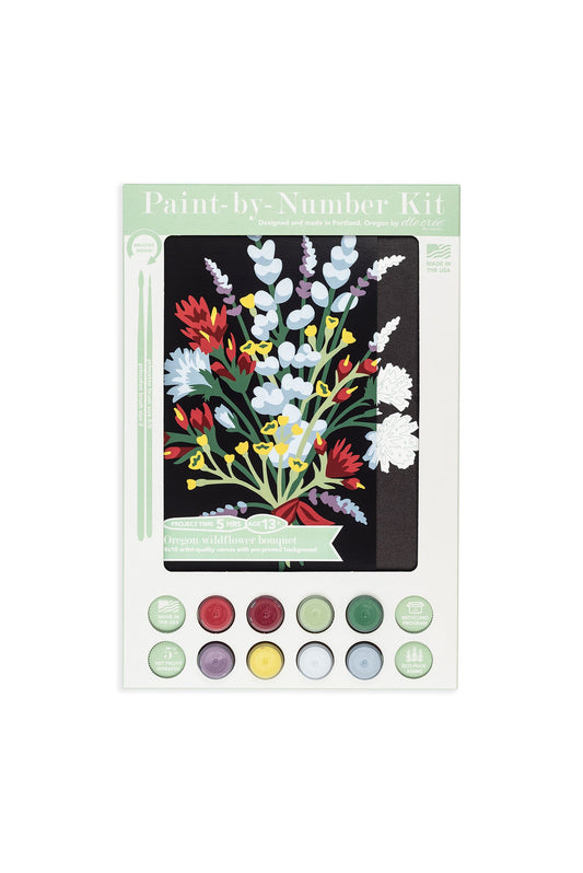 8x10 paint-by-number kit box with wildflower design and paint color pots