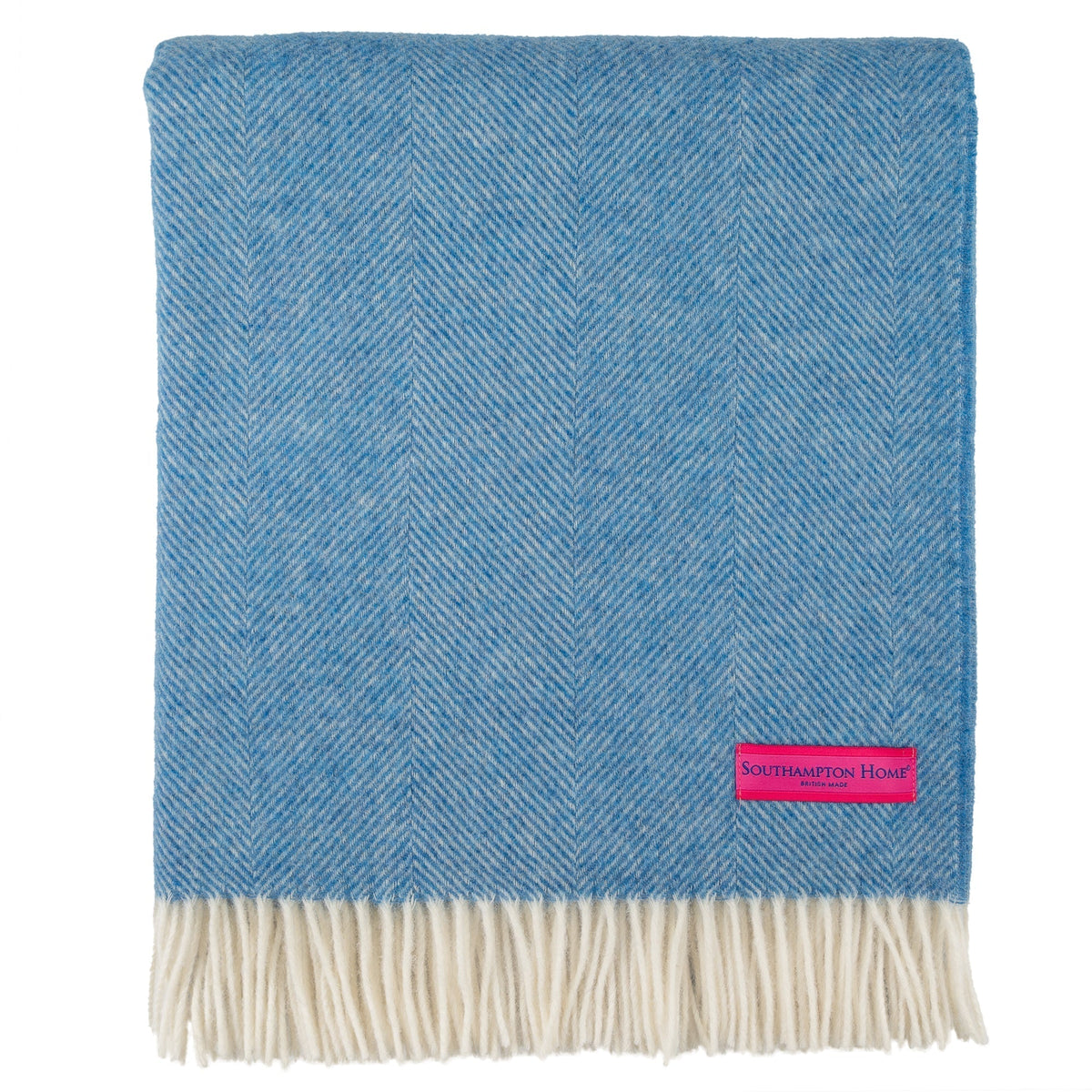 Southampton Home Shetland Lambswool Herringbone Throw – Ocean Blue