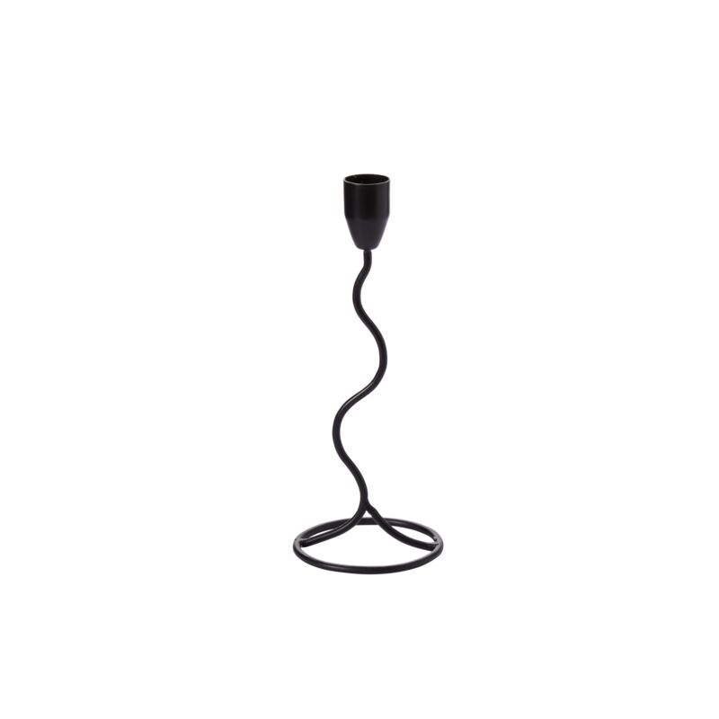 Pivot candleholder with black wavy stem and round base for a taper candle