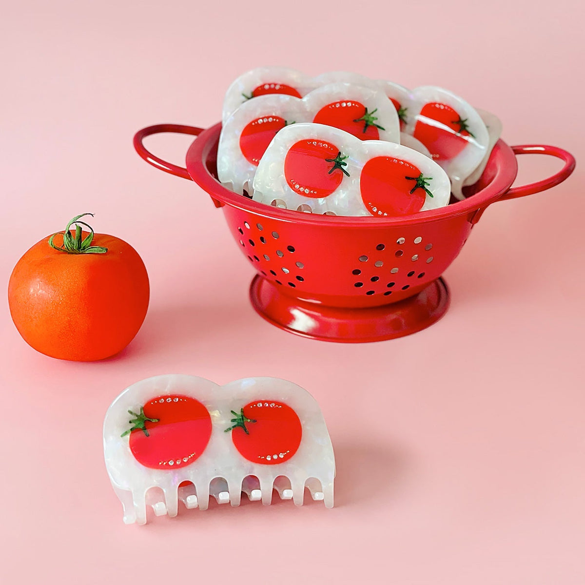 Tomato-themed hair claw clip set with red tomato designs and green stems