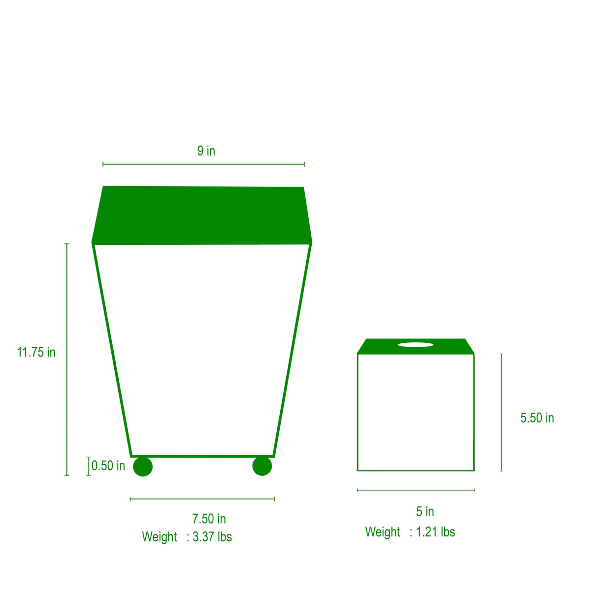 Tissue box cover dimensions and weight diagram: 9 in width, 11.75 in height