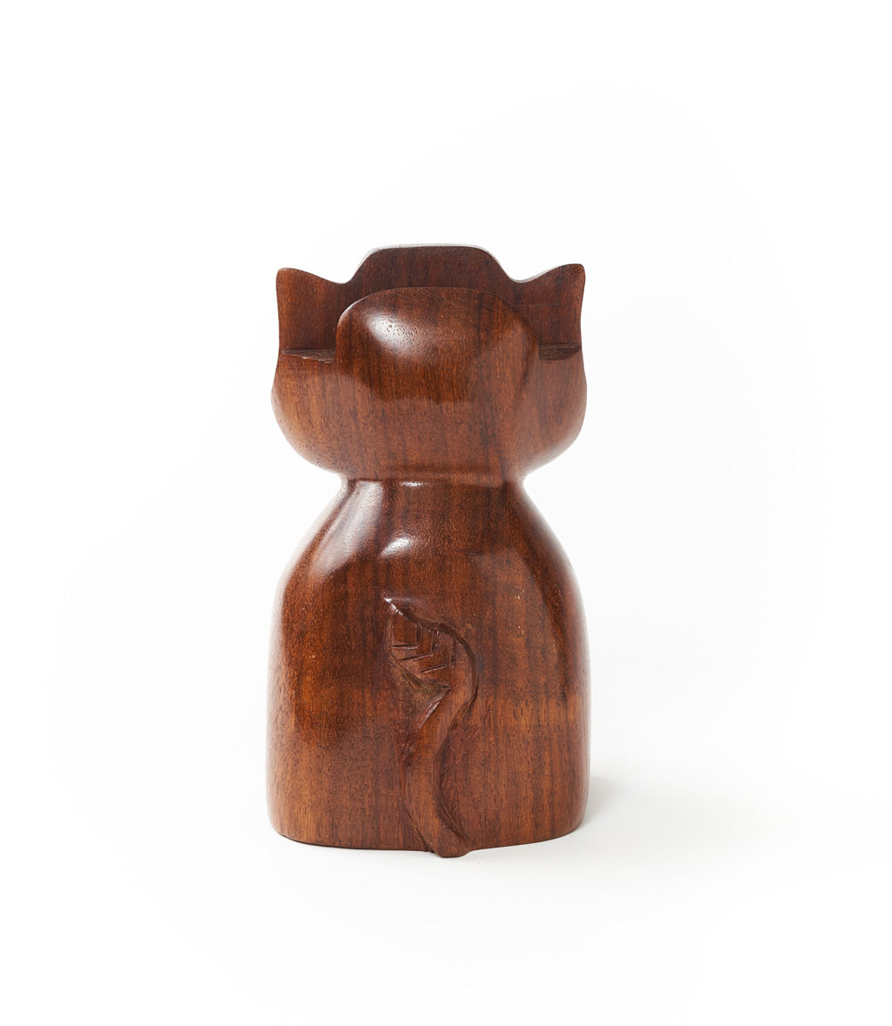 Hand-carved wooden elephant eyeglass holder stand, side/back view